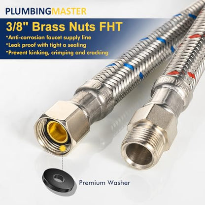 2 Pcs 12 Inch Faucet Supply Conector Extension, 3/8 OD Comp (Male) x 3/8 Comp (Female) Supply Line，Faucet Hose for Kitchen Bathroom - size: 12inch 2pcs
