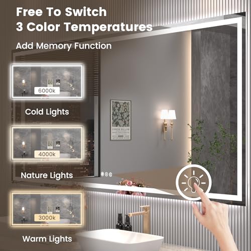 Snowdool 88 x 38 in LED Bathroom Mirror, Front and Backlit, Anti-Fog | Front and Backlit, 3 Color Temperatures, Anti-Fog, Tempered Glass - size: 38"L x 88"W
