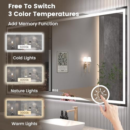Snowdool 88 x 38 in LED Bathroom Mirror, Front and Backlit, Anti-Fog | Front and Backlit, 3 Color Temperatures, Anti-Fog, Tempered Glass - size: 38"L x 88"W