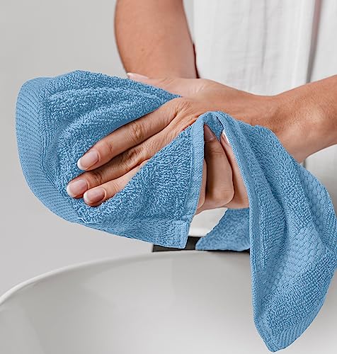 White Classic Luxury Cotton Washcloths 13x13 Inch - 650 GSM Turkish Cotton | Hotel, Spa, Bathroom Face Towel | 12 Pack, Light Blue - color: 13: Light Blue