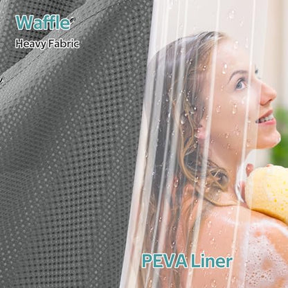 3 in 1 Shower Curtain Set, Waffle Shower Curtain and Liner Set with 6 Double Sided Shower Curtain Hooks, 258GSM Luxury Weighted Cloth Shower Curtain for Shower Stall, 36 W x 72 H, Grey - color: Grey, size: 36"W x 72"L (Pack of 1)