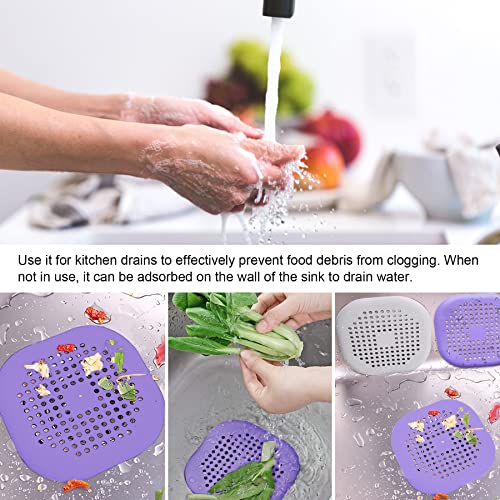 4 Pcs Shower Drain Hair Catcher Bathtub Stopper Home Drain Protectors Drain Cover with Sucker Water Trap Sink Cover for Bathroom Bathtub and Kitchen (Purple) - color: 4 Pcs Purple