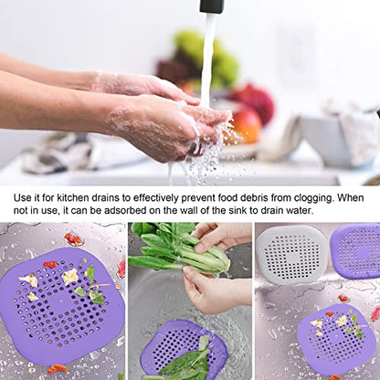 2 Pieces Shower Drain Hair Catcher Bathtub Stopper Home Drain Protectors Drain Cover with Sucker Water Trap Sink Cover for Bathroom Bathtub and Kitchen (Purple, Purple) - color: Purple,purple