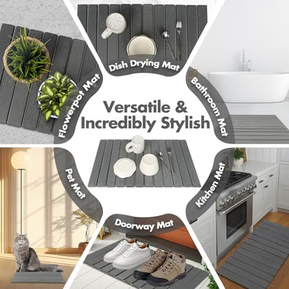 Extra Large Stone Dish Drying Mat for Kitchen Counter, 28"×16" Eco-friendly,Instant Drying Pad,Diatomaceous Earth Water Absorbing Mat, Foldable and Super Absorbent Dish Drying Stone Mat, Dark Gray - color: Dark Gray