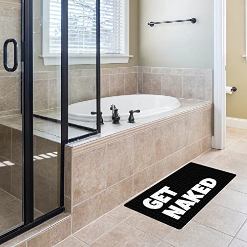 Get Naked Black Extra Long Non Slip Shower Mat - 26.8x15 inches, Suction Cups, Drain Holes, Machine Washable - color: Get Naked Black