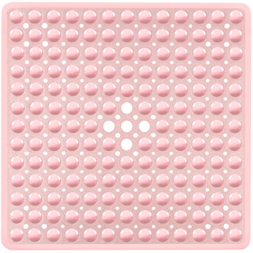Square Shower Mat Bathtub Mat Tub Bath Mat Non Slip Pink 21"x21" | Shower Mats for Inside Shower Tub, Shower Stall Mats for Bathroom Floor, With Suction Cups Drain Hole Easy Washable, BPA-Free - color: Pink, size: 21" x 21" (Square)
