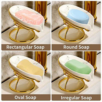 Dobbyby Leaf-Shaped Ceramic Soap Dish with Drain, Holder, Saver, Tray, Bar Soap Holder, Easy Cleaning, for Shower Bathroom Kitchen Sink Bathtub, Pro-Environment White - color: White