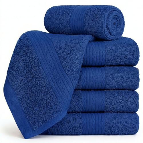 100% Cotton Washcloths 12x12 Inches, 600 GSM, Soft & Absorbent, Durable, Set of 5, Navy - color: Navy, size: Washcloth Set of 5