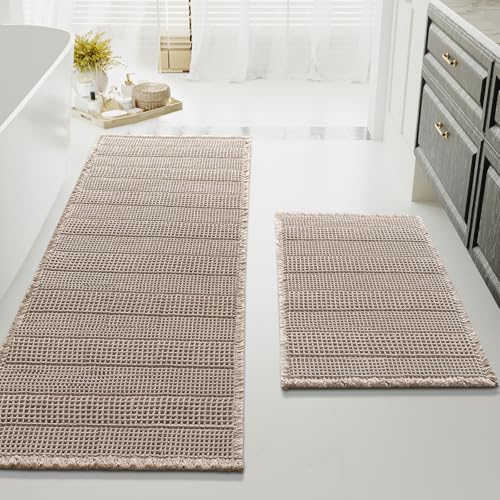 H.VERSAILTEX Waffle Bath Mat Super Absorbent Bathroom Mats Non Slip Bath Rugs for Bathroom Floor Machine Washable Ultra Soft Bathroom Rugs for Beside Tub, (32 x 20 Plus 24 x 60 - Inches, Irish Cream) - color: Irish Cream, size: 20" x 32" Plus 24" x 60"