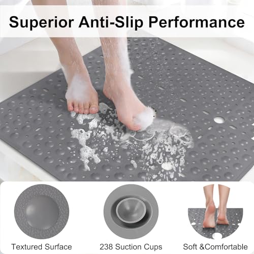 Square Shower Mat Non Slip, 27 x 27 Inch Quick Drain TPE Anti Slip Shower Mats for Inside Shower, Soft Shower Floor Mat with Suction Cups, Quick Drying, Machine Washable - color: Grey