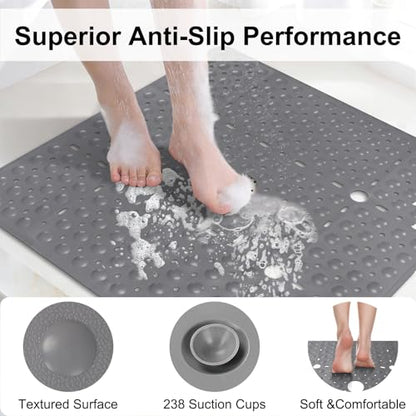Square Shower Mat Non Slip, 27 x 27 Inch Quick Drain TPE Anti Slip Shower Mats for Inside Shower, Soft Shower Floor Mat with Suction Cups, Quick Drying, Machine Washable - color: Grey