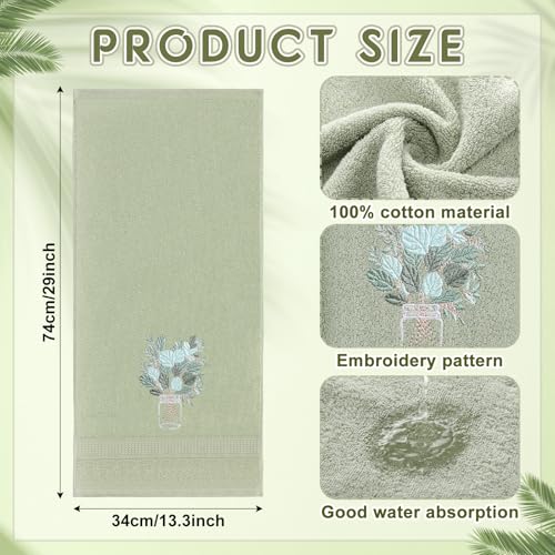 SmoothNovelty 2 Pcs Eucalyptus Hand Towels Gray Green Bathroom Decor 14x29 Inch Embroidered 100% Cotton Soft Absorbent Spring Summer Decorative Hand Towels for Bathroom Kitchen - style: Eucalyptus