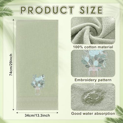 SmoothNovelty 2 Pcs Eucalyptus Hand Towels Gray Green Bathroom Decor 14x29 Inch Embroidered 100% Cotton Soft Absorbent Spring Summer Decorative Hand Towels for Bathroom Kitchen - style: Eucalyptus