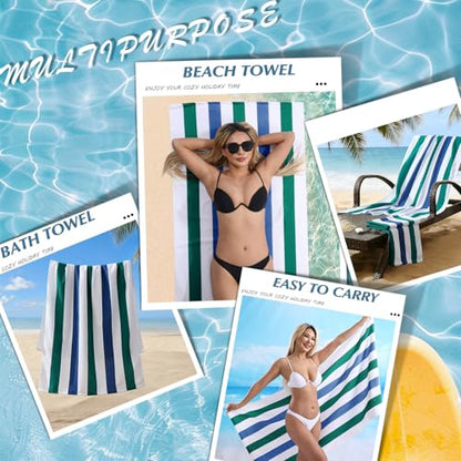 Beach Towel Set-4 Pack 30"x60" Sand Free Stripe Beach Towel for Pool,Bathroom,Soft Absorbent Quick Dry Lightweight Beach Bath Towel,Camping Blanket,Travel Towel,Beach Essentials for Adults,Green/Blue - color: Dark Green/Blue