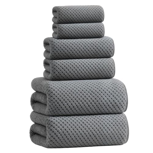 Extra Large Microfiber Bath Towels Set of 6 for Adults, 35″ x 70″, Soft and Super Absorbent, Quick Dry, No Fading and No Lint, Luxury Towel Set for Bathroom, Spa, Gym, Travel - Grey - color: Gray 6-pack