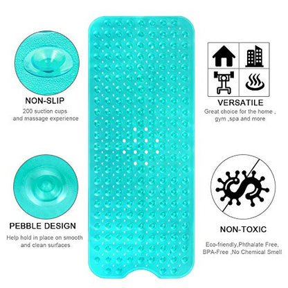 YINENN Bath and Shower Safety Mats 40x16 inch, Non Slip with Suction Cups for Bathroom Stall and Tub Floor, Extra Large and Machine Washable, Drain Holes Keep Bathtub Clean, Green - color: Green