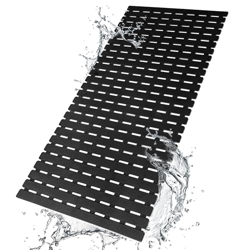 BEMISO Shower Mat Non Slip Bathtub Mat with Suction Cups and Drain Holes 37.4 x15.7 Inch Bath Mat for Tub & Shower.Easy Dry,Easy to Cut,Eco-Friendly - color: Black, size: 37.4 x 15.7 inches