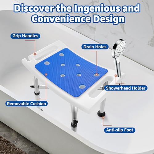 Shower Chair Bath Stool Seat 350 Lbs | Height Adjustable Bath Bench with Padded Seat for Seniors,Shower Stool Chair for Inside Shower (Blue) - color: Blue