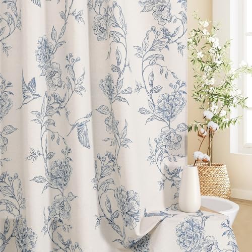 MitoVilla Long Blue Cotton Shower Curtain for Bathroom,72 x 78 | Long BoHo Cottagecore Hummingbird Spring Shower Curtains, Modern Farmhouse Country Floral Bathroom Décor, 72 x 78 - color: Blue, size: 72"W x 78"L (Pack of 1)