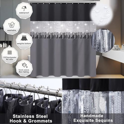Bathroom Accessories Set with Glitter Shower Curtain and Bath Mats, 24 Piece Grey Shower Curtain Set,Bathroom Accessories Set Complete for Home Decor - size: Bath Set+Shower Curtain+Bath Rugs, style: Grey