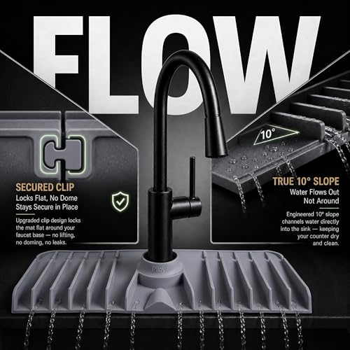 Premium Kitchen Sink Splash Guard – 18" x 5.7" Silicone Faucet Mat with Secure Pressure Clip, True 10° 3D Drainage(No Pooling), Anti-Lift Design, Flexible Leak-Sealing Ring, Non-Slip Fit Behind Faucet - size: 18" x 5.7"
