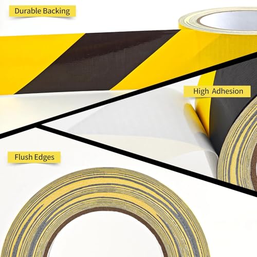 Black & Yellow Caution Tape Heavy Duty Floor Marking Tape 2In x 100Ft | High Adhesive Waterproof Wear Resistant for Stair Treads,Floor Danger Zone Construction and Industrial Safety