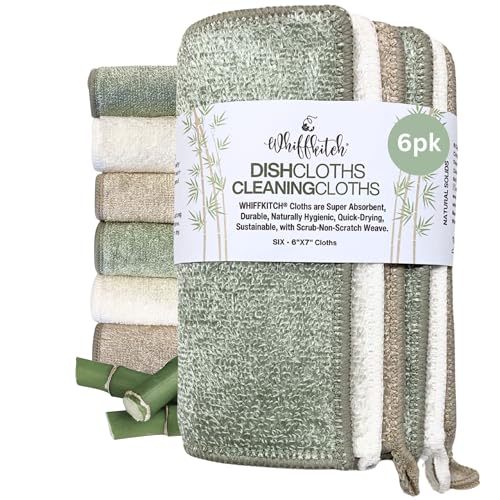 Dishcloths Kitchen Dishrag Cleaning Scrub Reusable 6pk 6x7in | Bamboo-Rayon, Absorbent, Scrub-Non-Scratch, Washable, Durable, Fast-Drying, Multi-Surface, Hand-Sized, Household Cleaning - color: Natural Solids, size: 6" x 7" -6 Pack