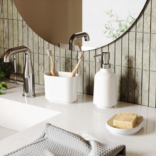 Umbra Step Soap Pump, Refillable Hand Soap Dispenser, 13 OZ, White | Melamine construction, glossy finish, durable for busy homes, kitchen or bathroom