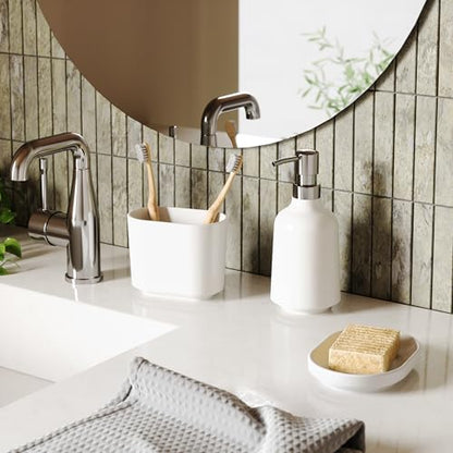 Umbra Step Soap Pump, Refillable Hand Soap Dispenser, 13 OZ, White | Melamine construction, glossy finish, durable for busy homes, kitchen or bathroom