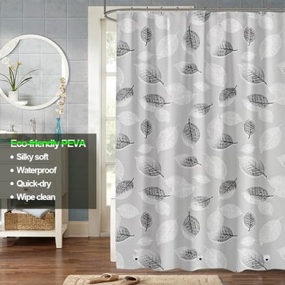 Plastic Shower Liner - Premium PEVA 4G Shower Curtain Liner with Rustproof Grommets and 3 Weighted Magnets, Waterproof Shower Curtains for Bathroom (Black and White Leaf) - color: Black and White Leaf, size: 71"W x 71"L (Pack of 1)