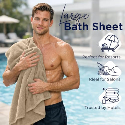 DAN River 2 Pack Bath Sheets Extra Large 35x70, Large Bath Towels for Adults, XL Oversized Heavy Duty Towel Set, 600 GSM 100% Ring Spun Cotton, Soft Quick Dry, Tan - color: Tan, size: Bath Sheet 35x70" (PK 2)