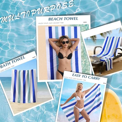 Beach Towel Set-4 Pack 30"x60" Sand Free Stripe Beach Towel for Pool,Bathroom,Soft Absorbent Quick Dry Lightweight Beach Bath Towel,Camping Blanket,Travel Towel,Beach Essentials for Adults,Blue/Mint - color: Blue/Mint