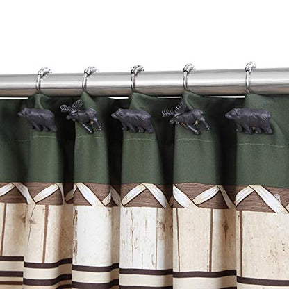 Shower Curtain Hooks Rings, Rustproof Stainless Steel Black Bear Deer Shower Curtain Hooks for Bathroom Shower Rods Curtains - Set of 12 - color: Woodland