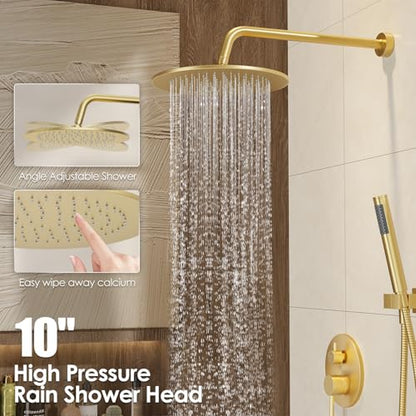 Gabrylly Shower System, 10" Bathtub Shower Faucets Set, Brushed Gold | All Metal Rain Shower Head with Handheld Spray Combo and Tub Spout, Luxury Bathroom Rainfall Shower Head Set With Valve - color: Gold