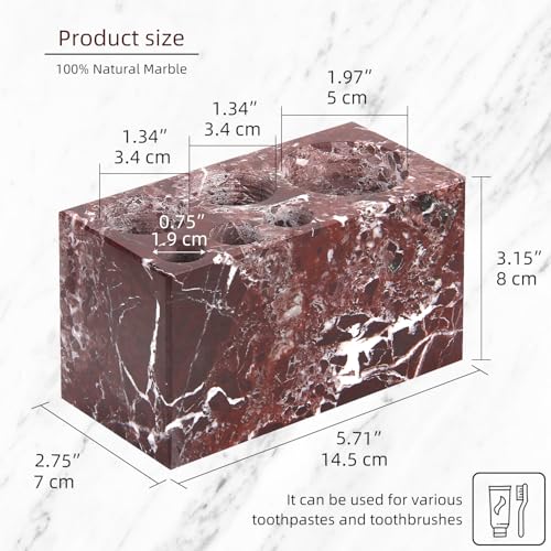 Natural Marble Toothbrush Holder, Rosso Lepanto, 6 Slots | Large Bathroom Organizer Countertop, Ventilation Design, Stone Toothbrush and Toothpaste Stand, Non-Slip Silicone Pads - color: Rosso Lepanto, size: 6 Slots