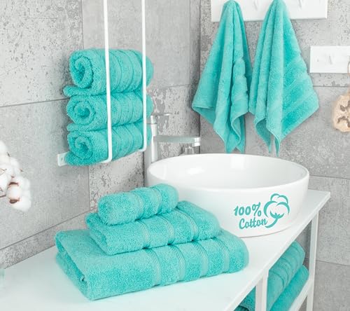 American Soft Linen 100% Cotton Luxury Turkish Towels, 6 Piece Towel Set | Soft Absorbent Quick Dry OEKO Tex Standard 100 Certificated Durable Machine Washable Premium Hotel Quality - color: Turquoise Blue