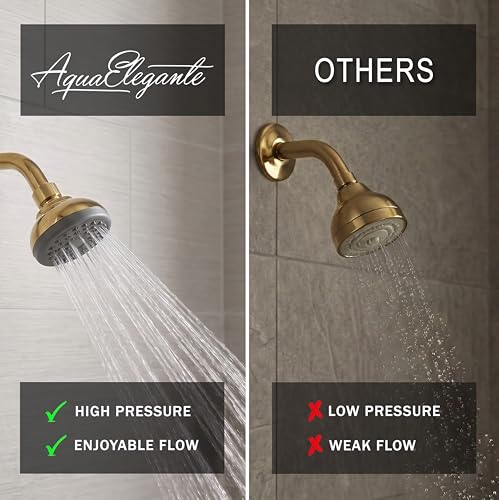 Aqua Elegante Pressure Boosting Shower Head - 2.5 GPM - Polished Brass | 3 Inch Wall Mount, Water Saving Showerhead, Best For Low Flow Showers With Anti-Clog Nozzles & Adjustable Brass Fitting - color: Polished Brass, size: 2.5 GPM