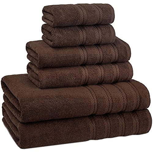 American Soft Linen 100% Carde Cotton 6 Piece Towel Set, 590 GSM Heavy Weight Soft Absorbent Turkish Towels for Bathroom, Dark Brown - color: Chocolate Brown