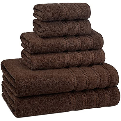 American Soft Linen 100% Carde Cotton 6 Piece Towel Set, 590 GSM Heavy Weight Soft Absorbent Turkish Towels for Bathroom, Dark Brown - color: Chocolate Brown