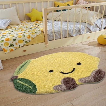 LUMI Cute Bathroom Rug, Absorbent Non Slip Bath Mat, 20.5"x29", Lemmy | Soft Plush Microfiber Yellow Rug, Quick Dry, Washable Fruit Bathmats for Shower Floor, Sink Bathtub, Bedroom, Kids Room - color: Fruit-lemmy