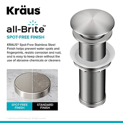 KRAUS Bathroom Sink Pop-Up Drain with Extended Thread for Thicker Countertops and Glass Sinks in Spot-Free Stainless Steel, PU-L10SFS - color: Spot Free Stainless Steel, size: 10 3/4 Inch