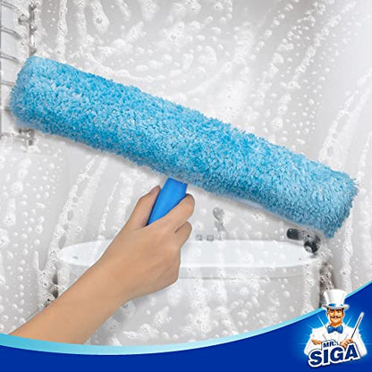 MR.SIGA Professional Window Squeegee & Microfiber Window Scrubber, 14 inch | 2 in 1 squeegee window cleaner tool - size: 14-inch