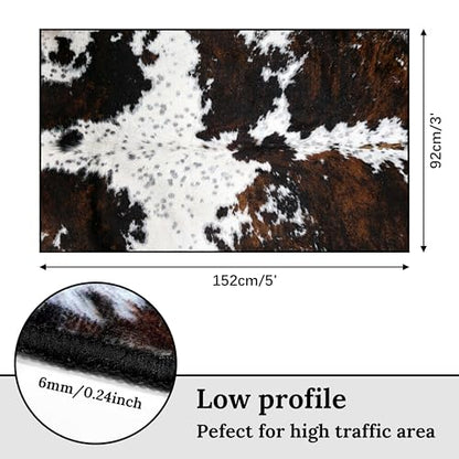 Western Rugs for Entryway 3x5 ft Washable Area Rug Rustic Cow Print Non Slip Entry Rug Farmhouse Indoor Floor Mat Carpet for Foyer Bedroom Living Room Entrance Kitchen - size: 3' x 5' (Rectangular)