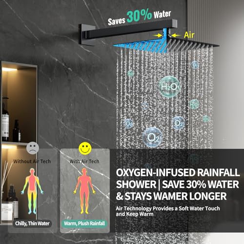 SR SUN RISE 10 Inch All Metal Square Shower System with Tub Spout, Tub Shower Faucet Set, High Pressure Rain Shower Head and Handheld Sprayer Shower Fixtues, Valve Included, Matte Black - color: Matte Black, size: 10 Inch