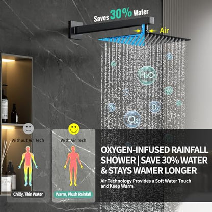 SR SUN RISE 10 Inch All Metal Square Shower System with Tub Spout, Tub Shower Faucet Set, High Pressure Rain Shower Head and Handheld Sprayer Shower Fixtues, Valve Included, Matte Black - color: Matte Black, size: 10 Inch