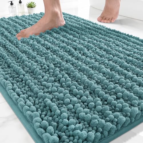 Yimobra Bathroom Rugs Non Slip Washable 24x17 Inch - Ultra Soft Absorbent Chenille Bath Mat, Quick Dry Shaggy Floor Carpet for Tub Shower, Teal Blue Home Decor Accessories - color: Teal Blue, size: 24" X 17"