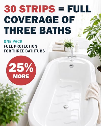 Anti-Slip Shower Stickers, Non-Slip Bathtub Appliques, Tub & Bath Strips | 30-Pack for Fuller Coverage | Clear, Low-Profile Design | Includes Scraper for Easy Application - color: Clear