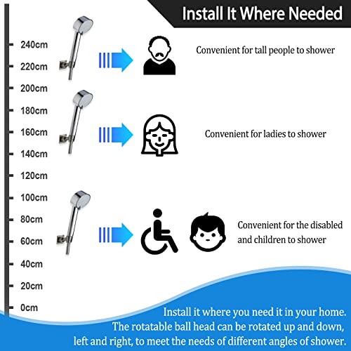 Shower Head Holder All Metal Handheld Shower Wand Bracket Adhesive Shower Wall Mount Holder Brass Shower Spray Holder Brushed Nickel, Drill Free Glue Installation - color: Brushed Nickel