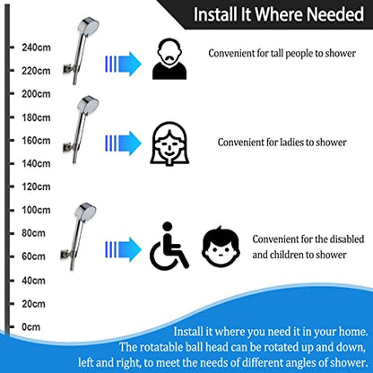 Shower Head Holder All Metal Handheld Shower Wand Bracket Adhesive Shower Wall Mount Holder Brass Shower Spray Holder Brushed Nickel, Drill Free Glue Installation - color: Brushed Nickel