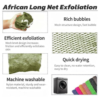 SPMKTBOZAI African Net Sponge Authentic, Exfoliating Net for Body Back | African Net Sponge with Knots| Long Stretch| African Net for Sensitive Skin| Durable & Quick Dry| Daily Use| Olive Green - color: Olive Green